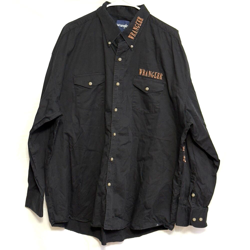 Wrangler Western Shirt Button-Up,‎ XXL, Black, Rose Gold Embroidery